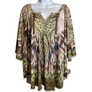World Unity Womens Tunic Top Sz 2X Art To Wear Bold Boho Flowy Modern‎ Design
